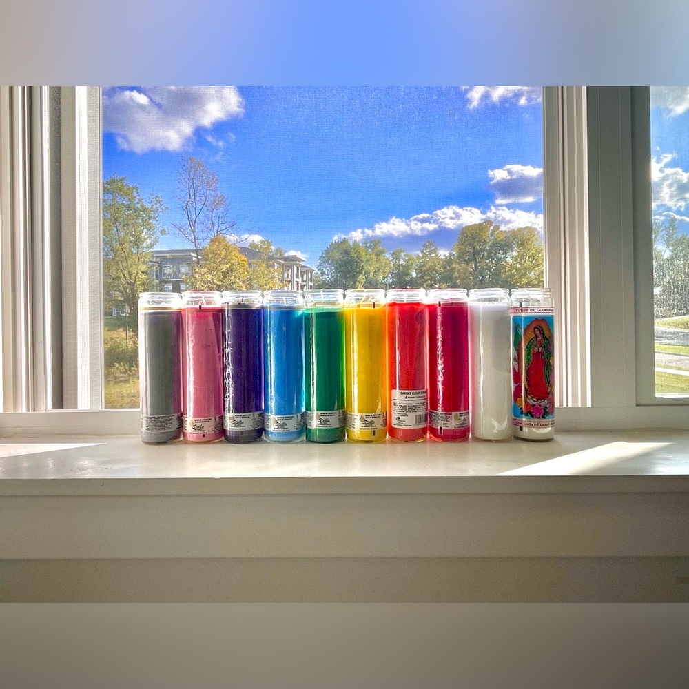 10x Rainbow Prayer Candle Set -- Includes 1 Virgen de Guadalupe Prayer Pillar!